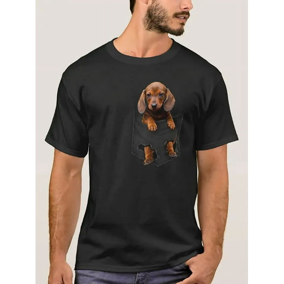Men's Dachshund Pocket Graphic T-Shirt - Funny Dog Design, Soft Cotton,