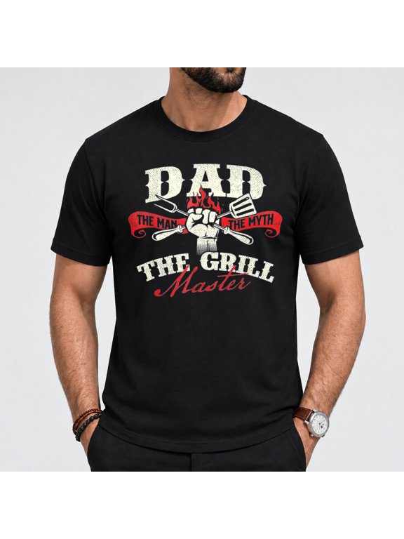 Men's Dad The Man The Myth Grill Master Graphic T-Shirt, Soft Cotton Short Sleeve Tee