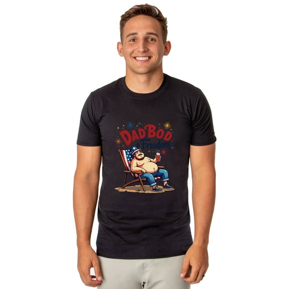 Dadbod And Freedom Men's Patriotic Festive Fourth of July Parody Funny T-Shirt