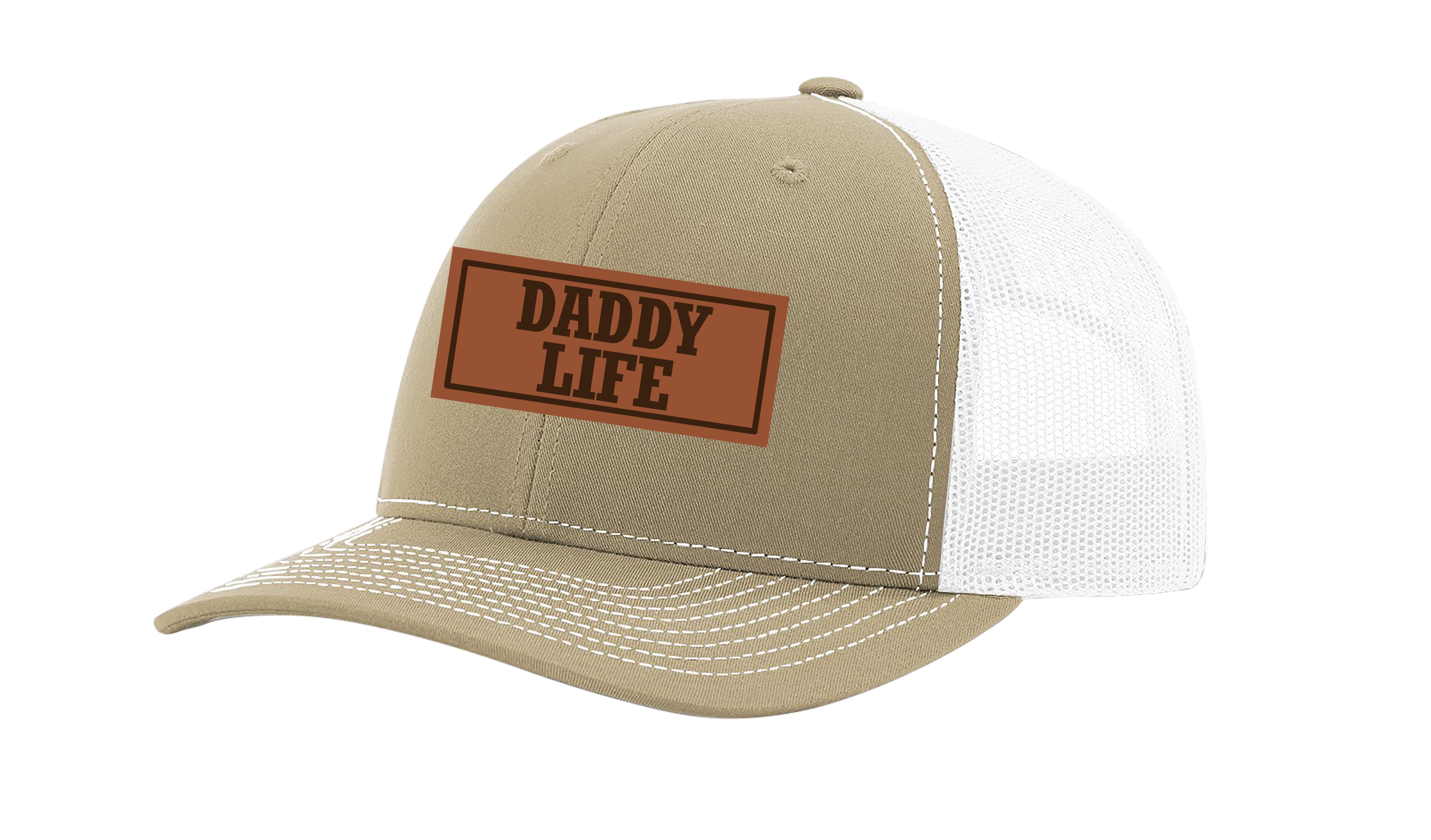 Men's Daddy Life Father's Day Laser Engraved Leather Patch Trucker