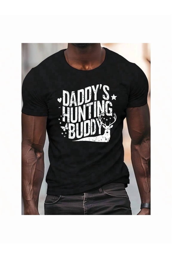 Men's Daddy's Hunting Buddy Graphic T-Shirt, Short Sleeve Outdoor Deer Hunter Tee