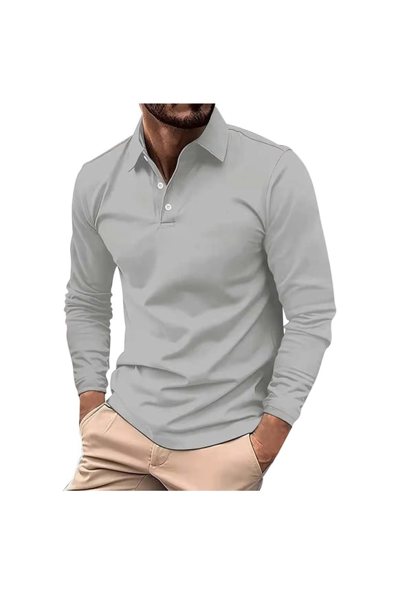 Men's Daily Polo Shirt Solid Color Long Sleeved T Shirt Breathable Casual Polos Undershirt