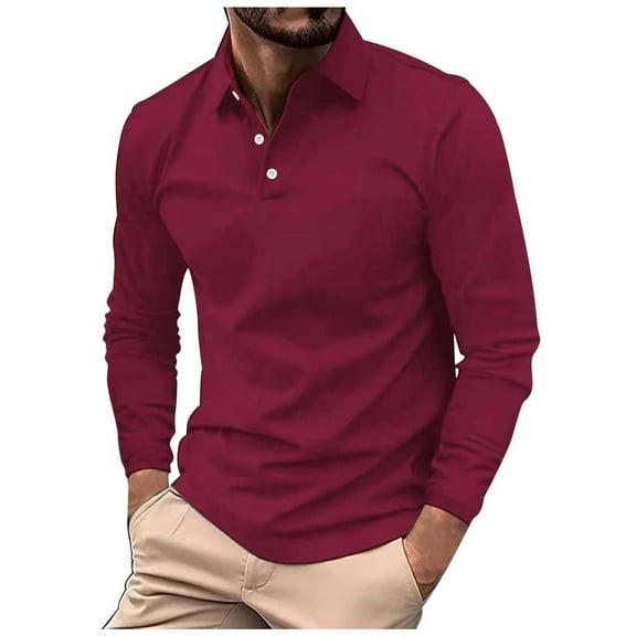 Men's Daily Polo Shirt Solid Color Long Sleeved T Shirt Breathable Casual Polos Undershirt