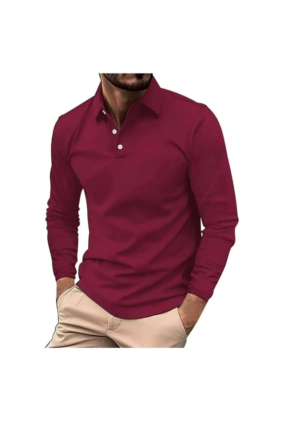 Men's Daily Polo Shirt Solid Color Long Sleeved T Shirt Breathable Casual Polos Undershirt