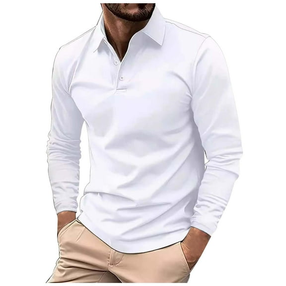 Men's Daily Polo Shirt Solid Color Long Sleeved T Shirt Breathable Casual Polos Undershirt