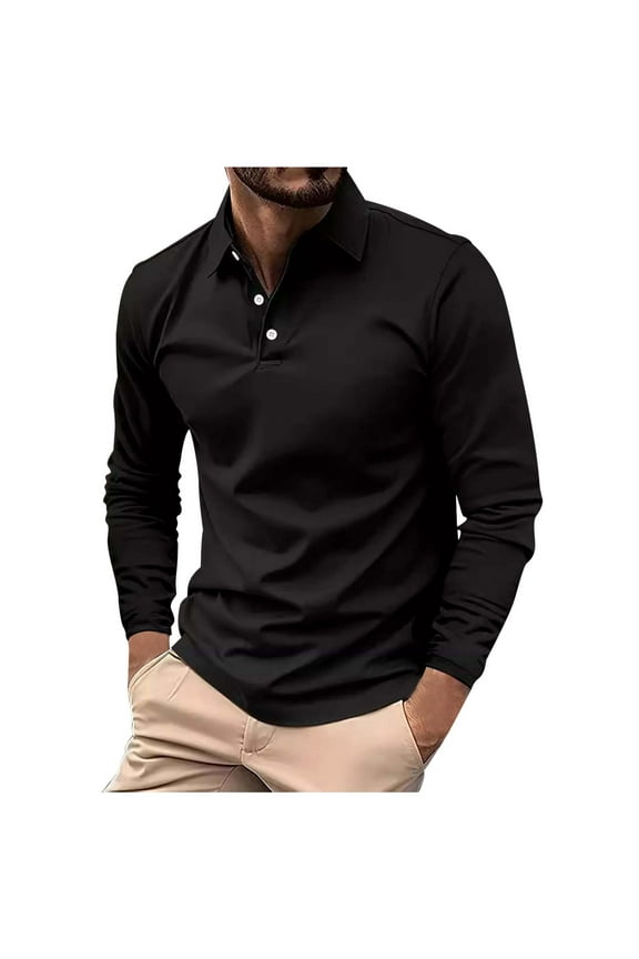 Men's Daily Polo Shirt Solid Color Long Sleeved T Shirt Breathable Casual Polos Undershirt