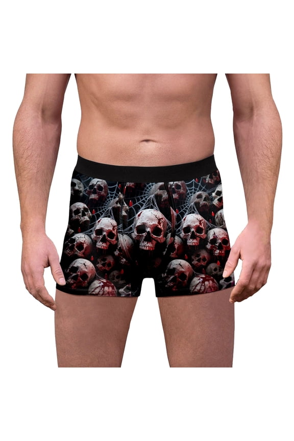 Men's Daily Wear Halloween Print Mid Rise Briefs Soft Comfortable Breathable Wicking Stretch Fit Underwear for Everyday Use Green XL