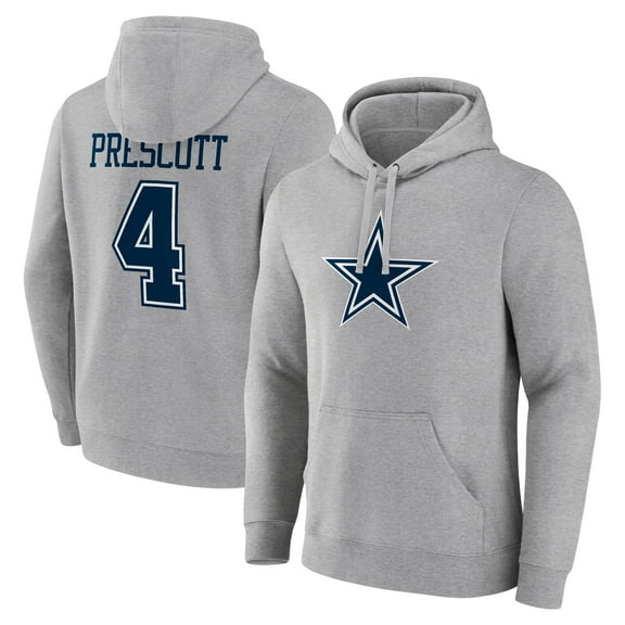 Men's Dak Prescott Gray Dallas Cowboys Icon Player Name & Number Pullover Hoodie