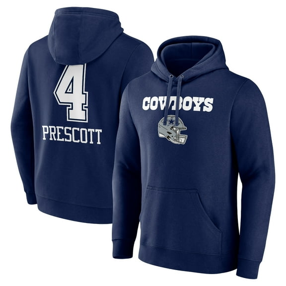 Men's Dak Prescott Navy Dallas Cowboys Team Wordmark Player Name & Number Pullover Hoodie