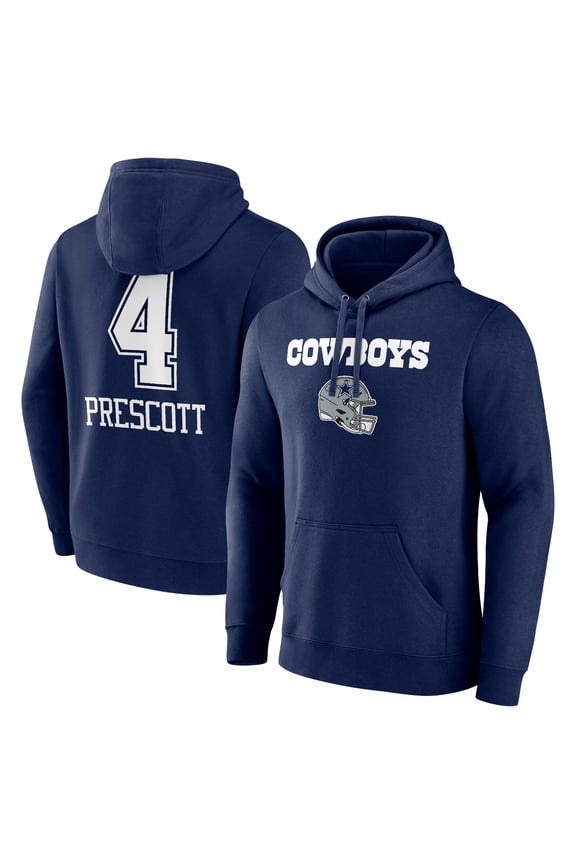 Men's Dak Prescott Navy Dallas Cowboys Team Wordmark Player Name & Number Pullover Hoodie