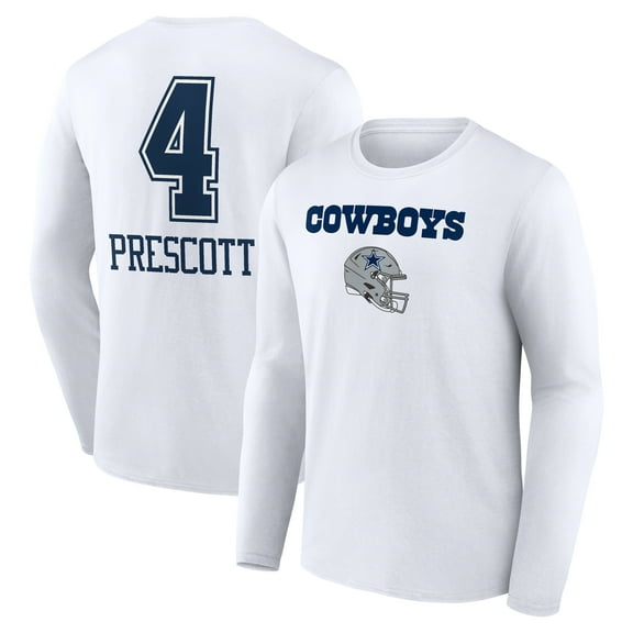 Men's Dak Prescott White Dallas Cowboys Team Wordmark Player Name & Number Long Sleeve T-Shirt