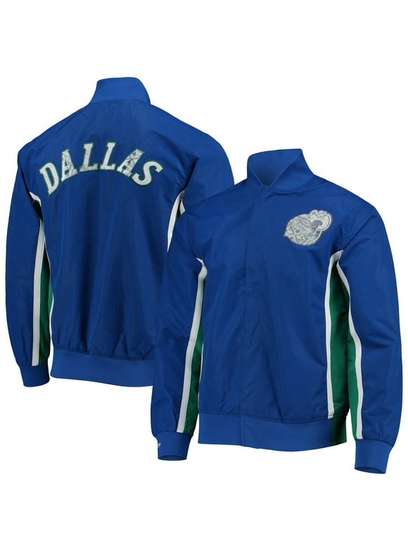 Men's Dallas Mavericks Blue Mitchell & Ness Hardwood Classics 75th Anniversary Authentic Warmup Full-Snap Jacket