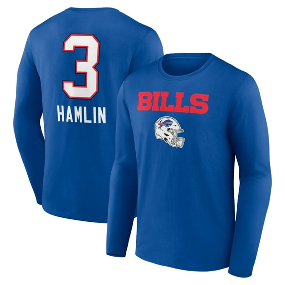 Men's Damar Hamlin Royal Buffalo Bills Team Wordmark Player Name & Number Long Sleeve T-Shirt