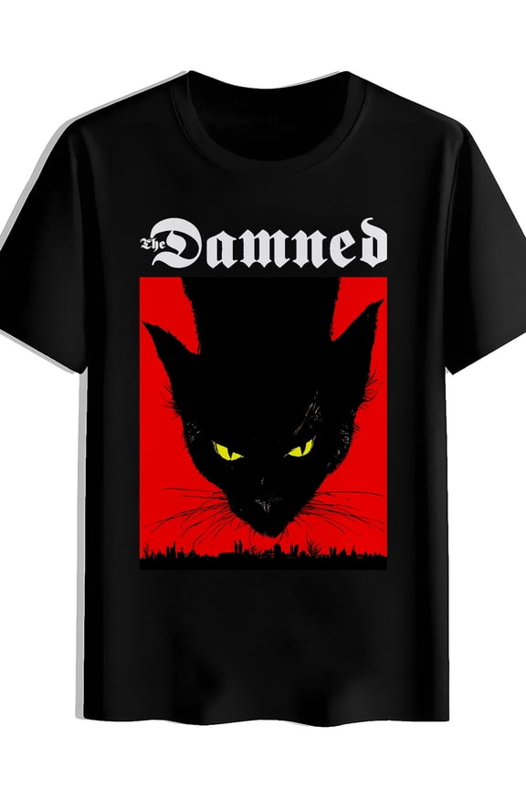 Men's The Damned Logo Print T-Shirt - Vintage Rock Band Gothic Print Loose Fit Tee, Iconic Logo for Concerts & Casual Wear, Machine Washable Summer Rock Tee Suitable for