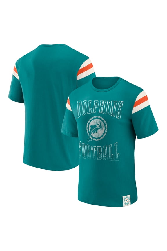 Men's Darius Rucker Collection by Fanatics Aqua Miami Dolphins Distressed Throwback Shoulder Stripe T-Shirt