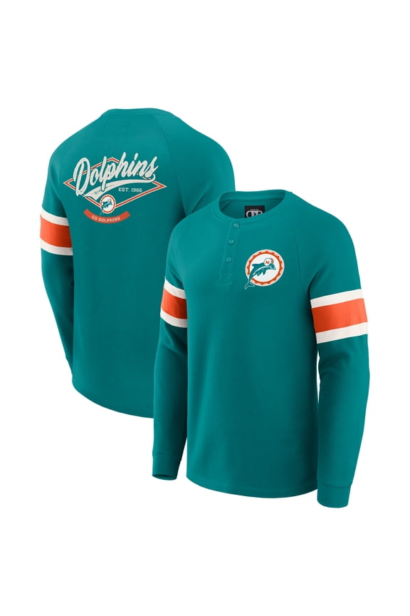 Men's Darius Rucker Collection by Fanatics Aqua Miami Dolphins Waffle-Knit Raglan Long Sleeve Henley T-Shirt