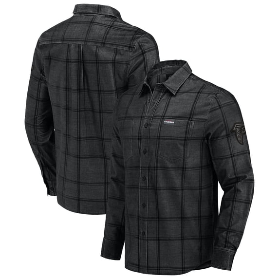 Men's Darius Rucker Collection by Fanatics Black Atlanta Falcons Micro Corduroy Plaid Button Up Shirt