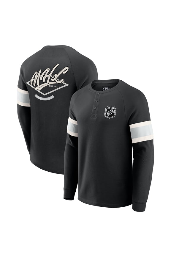 Men's Darius Rucker Collection by Fanatics Black NHL Waffle-Knit Raglan Long Sleeve Henley T-Shirt