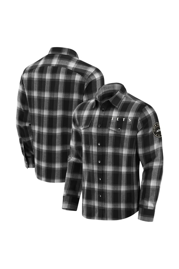 Men's Darius Rucker Collection by Fanatics Black New York Jets Flannel Plaid Full-Snap Shirt