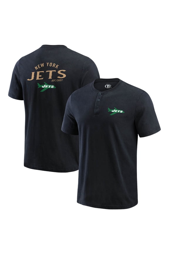 Men's Darius Rucker Collection by Fanatics Black New York Jets Washed Henley T-Shirt