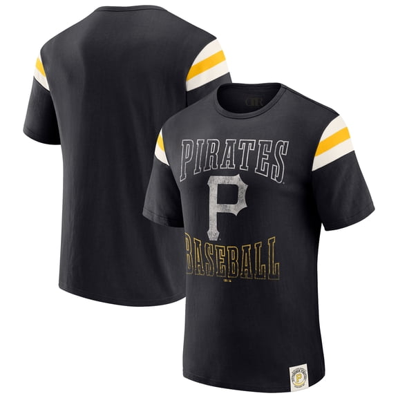 Men's Darius Rucker Collection by Fanatics Black Pittsburgh Pirates Distressed Sleeve Stripe T-Shirt