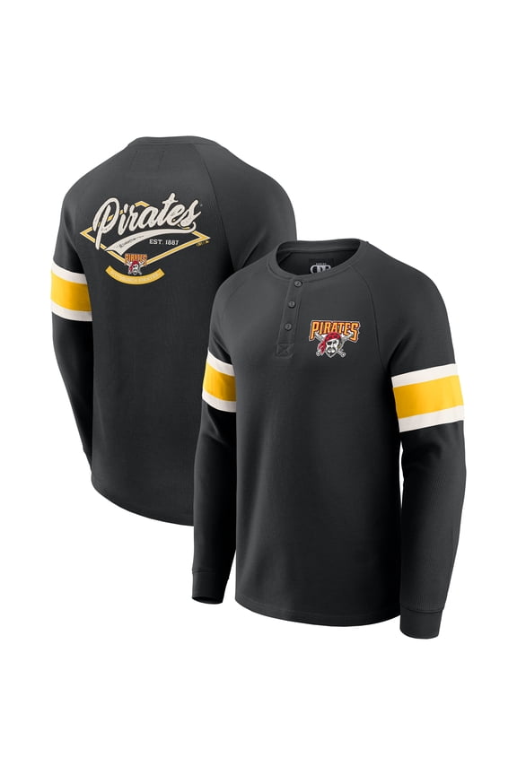 Men's Darius Rucker Collection by Fanatics Black Pittsburgh Pirates Waffle-Knit Raglan Long Sleeve Henley T-Shirt