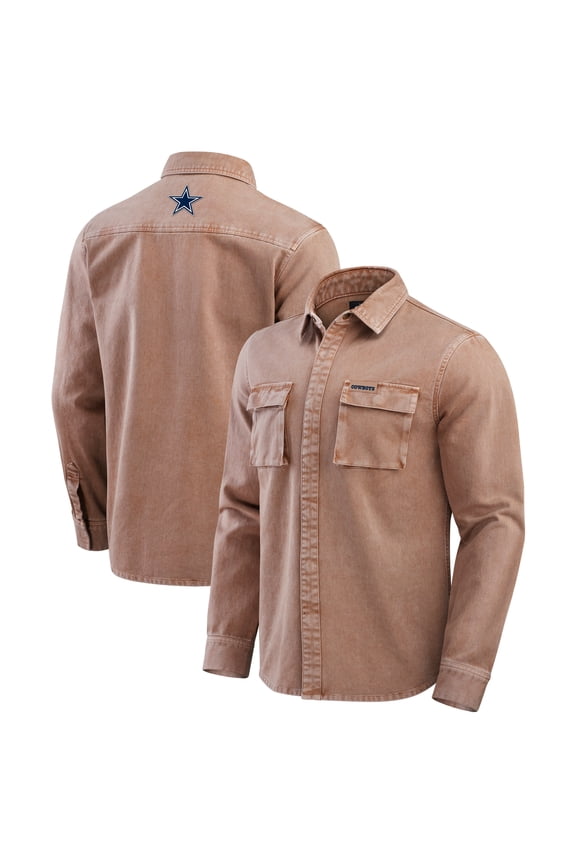 Men's Darius Rucker Collection by Fanatics Brown Dallas Cowboys Garment Dyed Long Sleeve Full Snap Shirt