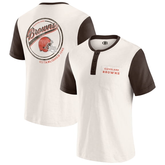 Men's Darius Rucker Collection by Fanatics Cream Cleveland Browns Henley Colorblock Slub Pocket T-Shirt