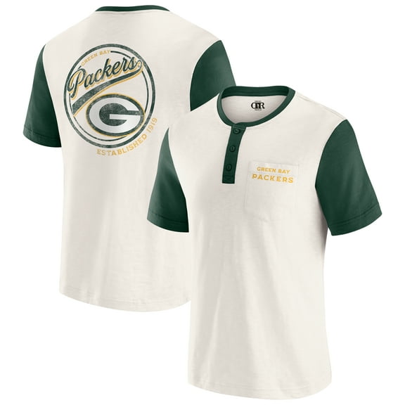 Men's Darius Rucker Collection by Fanatics Cream Green Bay Packers Henley Colorblock Slub Pocket T-Shirt