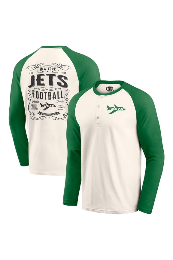 Men's Darius Rucker Collection by Fanatics Cream/Green New York Jets Raglan Henley Long Sleeve T-Shirt