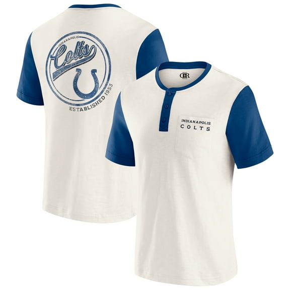 Men's Darius Rucker Collection by Fanatics Cream Indianapolis Colts Henley Colorblock Slub Pocket T-Shirt