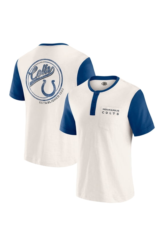 Men's Darius Rucker Collection by Fanatics Cream Indianapolis Colts Henley Colorblock Slub Pocket T-Shirt