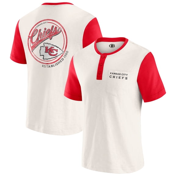 Men's Darius Rucker Collection by Fanatics Cream Kansas City Chiefs Henley Colorblock Slub Pocket T-Shirt