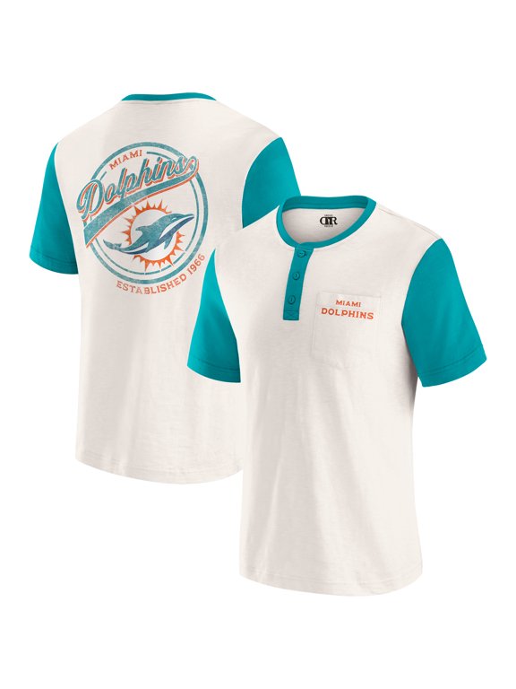 Men's Darius Rucker Collection by Fanatics Cream Miami Dolphins Henley Colorblock Slub Pocket T-Shirt