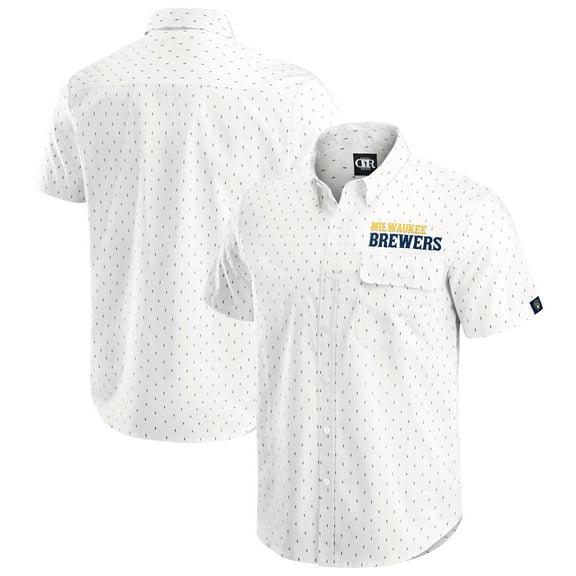 Men's-Darius Rucker Collection by Fanatics  Cream Milwaukee Brewers Printed Button-Down Shirt