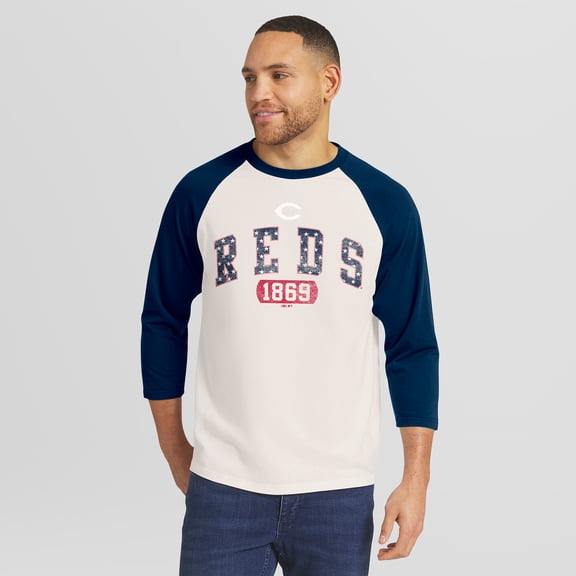 Men's Darius Rucker Collection by Fanatics  Cream/Navy Cincinnati Reds Americana 3/4-Sleeve Raglan T-Shirt