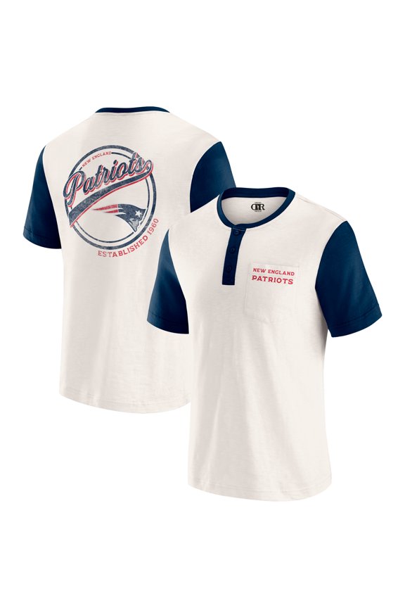 Men's Darius Rucker Collection by Fanatics Cream New England Patriots Henley Colorblock Slub Pocket T-Shirt