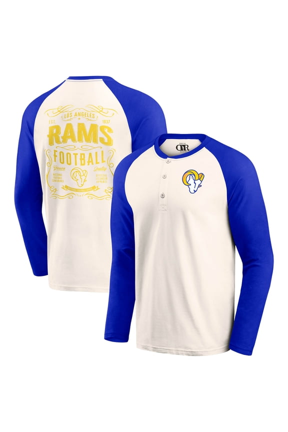 Men's Darius Rucker Collection by Fanatics Cream/Royal Los Angeles Rams Raglan Henley T-Shirt