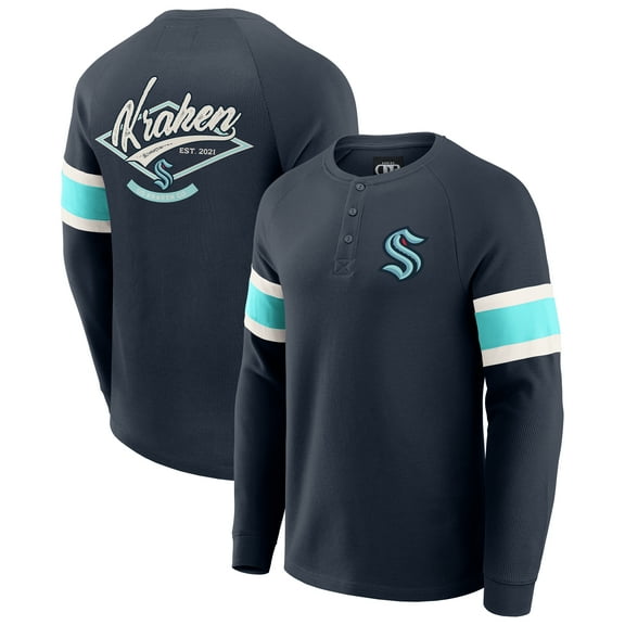 Men's Darius Rucker Collection by Fanatics Deep Sea Blue Seattle Kraken Waffle-Knit Raglan Long Sleeve Henley T-Shirt