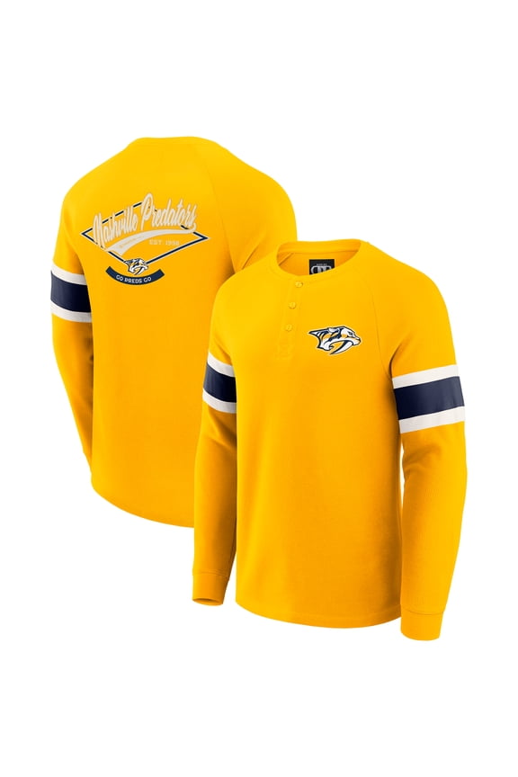 Men's Darius Rucker Collection by Fanatics Gold Nashville Predators Waffle-Knit Raglan Long Sleeve Henley T-Shirt