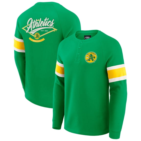 Men's Darius Rucker Collection by Fanatics Green Athletics Waffle-Knit Raglan Long Sleeve Henley T-Shirt