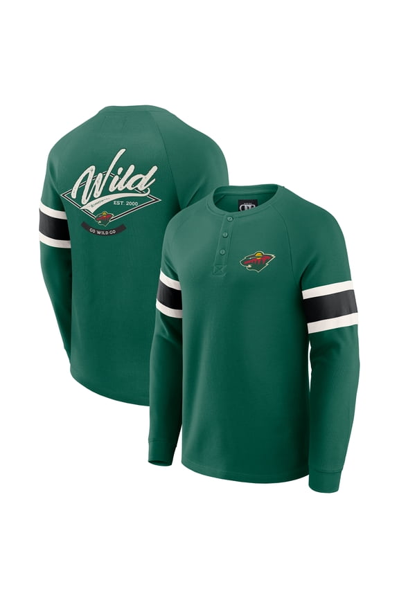 Men's Darius Rucker Collection by Fanatics Green Minnesota Wild Waffle-Knit Raglan Long Sleeve Henley T-Shirt
