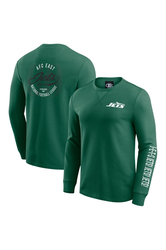 Men's Darius Rucker Collection by Fanatics Green New York Jets Washed Waffle-Knit Long Sleeve T-Shirt
