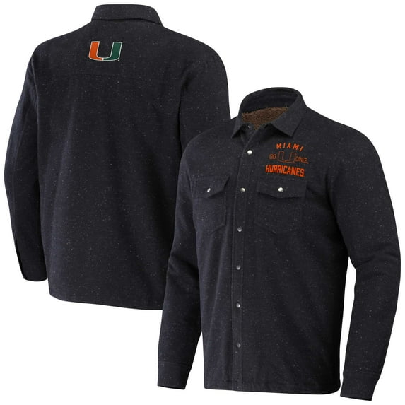Men's Darius Rucker Collection by Fanatics Heather Charcoal Miami Hurricanes Sherpa-Lined Full-Snap Shacket