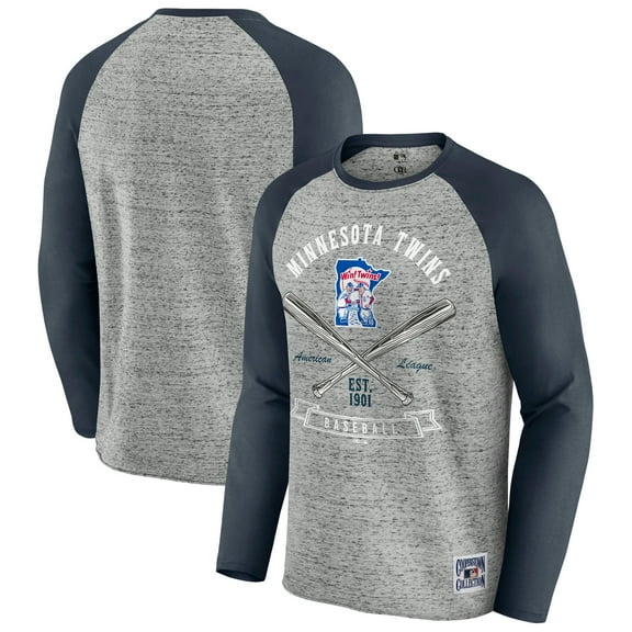 Men's Darius Rucker Collection by Fanatics  Heather Gray Minnesota Twins Raw Edge Raglan Long Sleeve Baseball T-Shirt