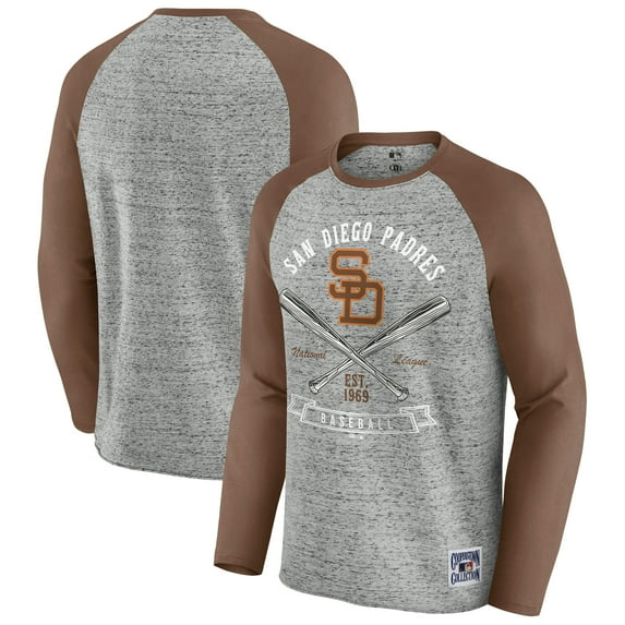 Men's Darius Rucker Collection by Fanatics Heather Gray San Diego Padres Raw Edge Raglan Long Sleeve Baseball T-Shirt