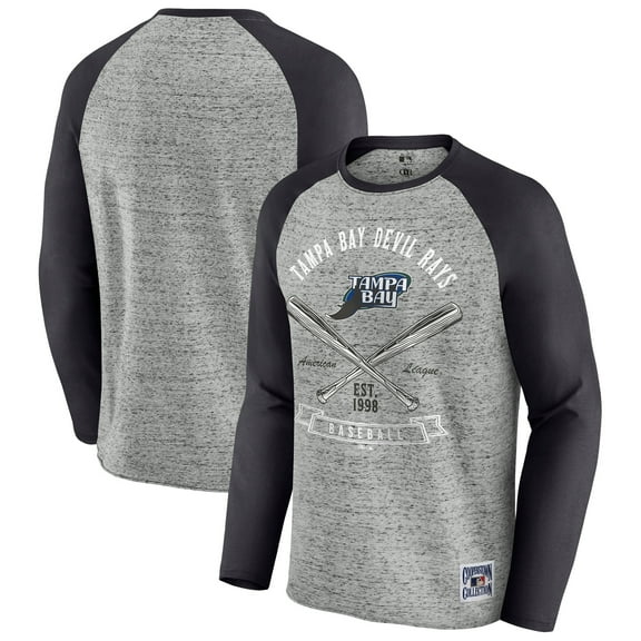 Men's Darius Rucker Collection by Fanatics Heather Gray Tampa Bay Rays Raw Edge Raglan Long Sleeve Baseball T-Shirt