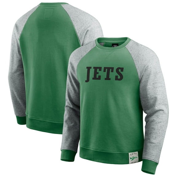 Men's Darius Rucker Collection by Fanatics Kelly Green/Heather Gray New York Jets Throwback Color Block Raglan Pullover