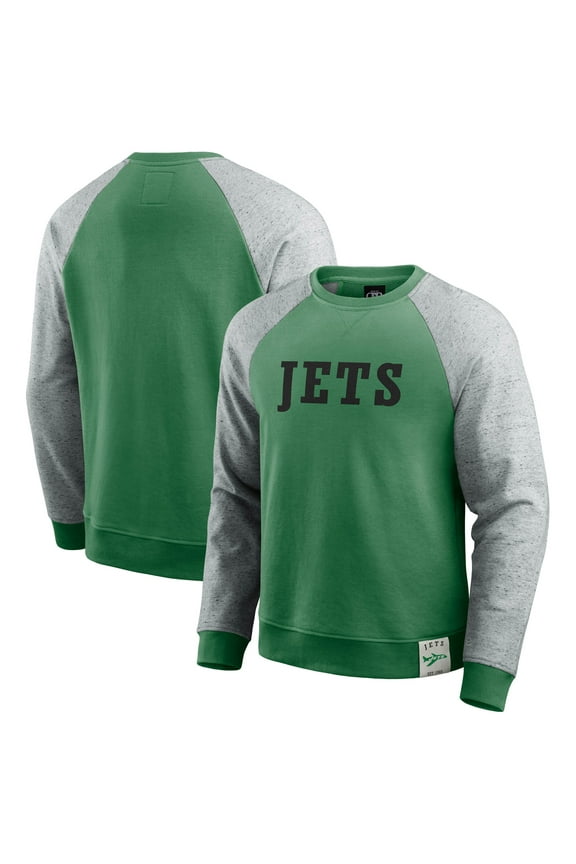 Men's Darius Rucker Collection by Fanatics Kelly Green/Heather Gray New York Jets Throwback Color Block Raglan Pullover