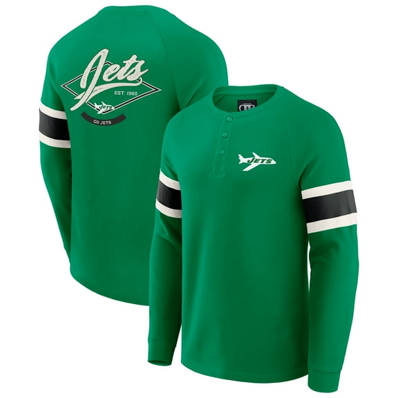 Men's Darius Rucker Collection by Fanatics Kelly Green New York Jets Waffle-Knit Raglan Long Sleeve Henley T-Shirt